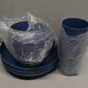 Wheat Straw Dinnerware Sets for 4, Reusable Plastic Dinner Plates, Unbreakable Kids Plates and Bowls Sets 20 PCS, Dishwasher & Microwave Safe Kitchen Camping Dorm Dish Sets- Blue