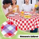 Smiry Oval Table Cloth, Waterproof Vinyl Tablecloth with Flannel Backing, Wipeable Buffalo Plaid Table Cover for Picnic, Indoor and Outdoor (Red & White, 60"x84")
