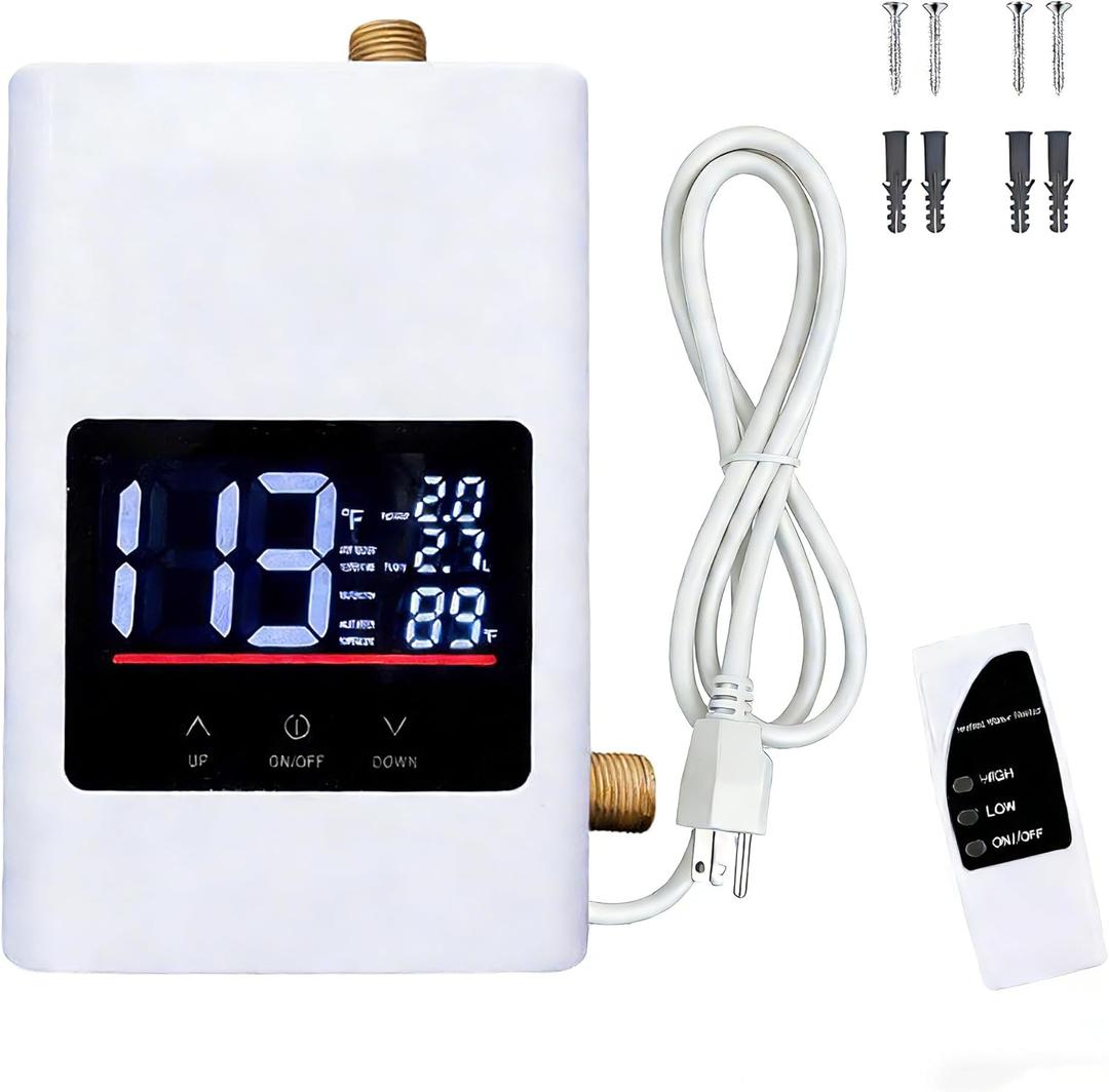 Aottop Electric Tankless Water Heater 3000W - Instant Hot Water Under Sink with Remote Control & Digital Display, Portable Mini On Demand for RV, Kitchen, Bathroom