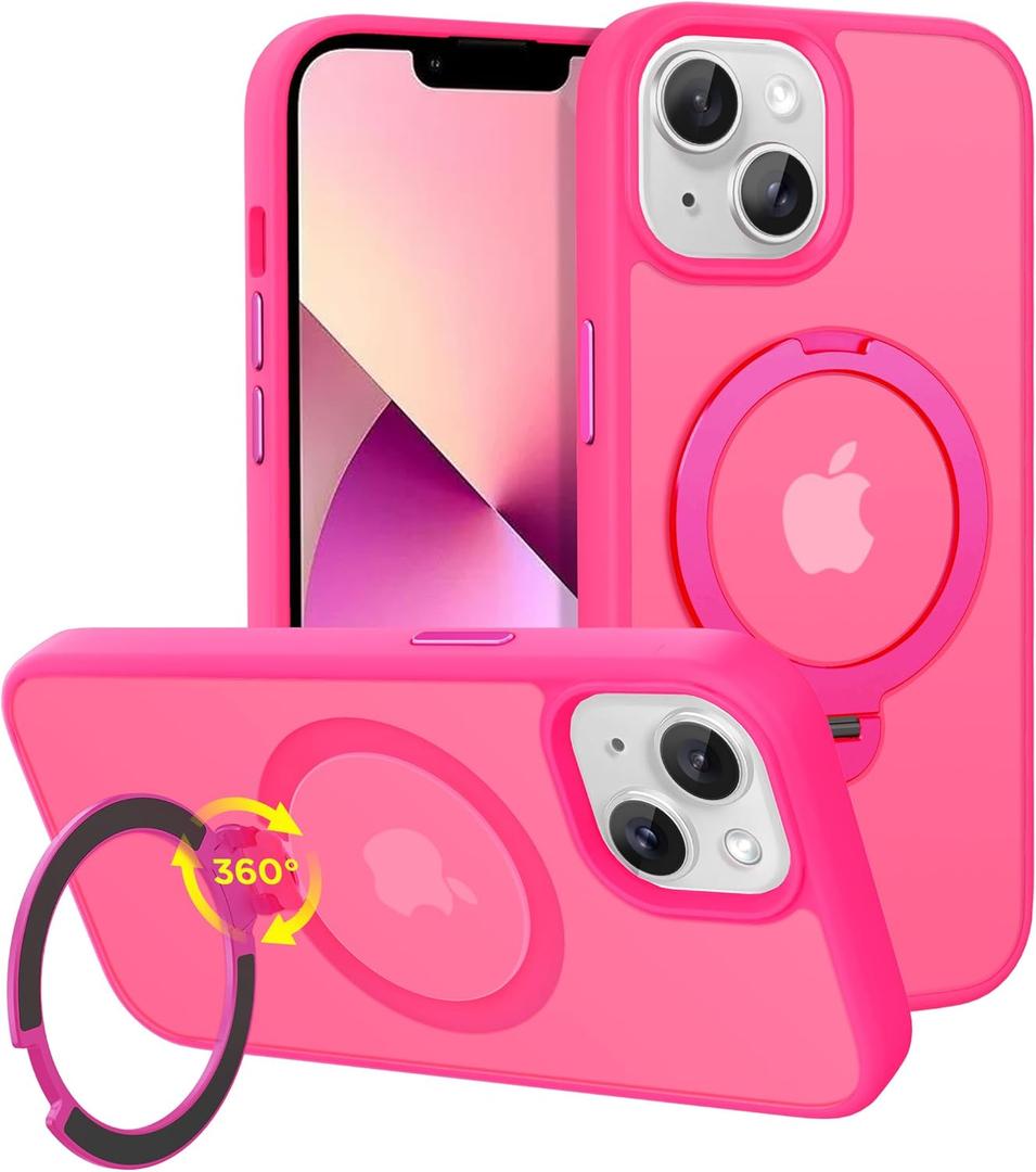 CACOE Magnetic Case for iPhone 13/14 6.1 inch with 360 Rotatable Ring Stand, Compatible with MagSafe Car Phone Mount, Cases Cover Phone Holder for Desk Meeting/Videos Rose