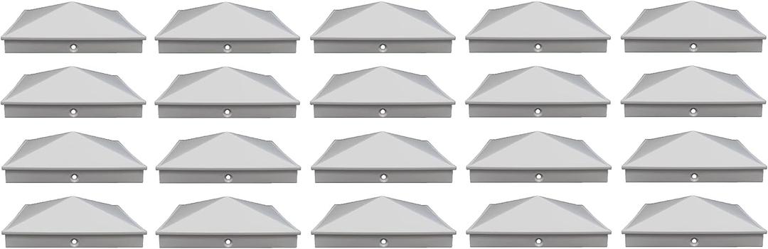 True 6x6 (155mm x 155mm) Plastic Pyramid Vinyl Fence Post Cap with Pre-Drilled Hole Black or White Multiple Quantities for True Actual 6" x 6" Vinyl Posts (20, White)