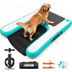 AWSUM Inflatable Dog Water Boat Ramp Large Dock Floating Ladder for Dogs Up to 200lbs On Water Float Steps for Lakes Easy Access Dog Pool Ramp with Anti-Slip EVA, Size: 48x40x6in