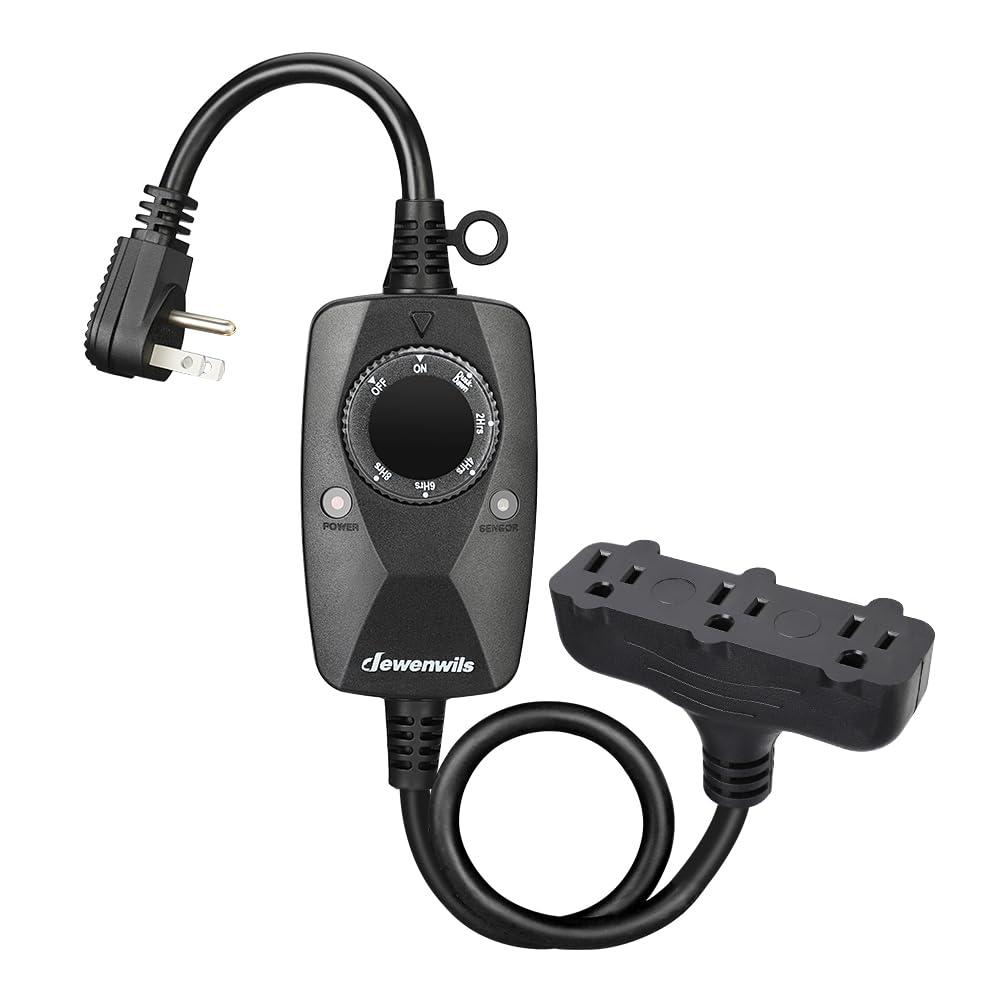 DEWENWILS Light Timer Outdoor Weatherproof with 2 FT Extension Cord, Photocell Timer Switch with 3 Grounded Outlets for Landscape Light, String Lights, UL Listed