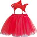2 Pieces Fish Goldfish Marine Life Sea Animal Costume Headband and Tutu for Halloween Dress Up (Red)