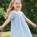 Kucnuzki Baby Girl Clothes Cute Spring Summer Sun Dresses Toddler Casual Puff Sleeve Floral Dress Girls Summer Outfits (Blue.6-12M)