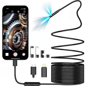 Dual-Lens Endoscope Camera with Light,Borescope with 8 Adjustable LED Lights 1920P HD,16.5ft Semi-Rigid,IP67Waterproof USB Inspection Camera for iPhone,Gadgets for Men