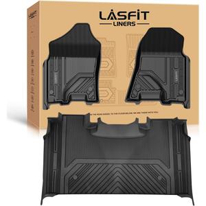 LASFIT Floor Mats 2019-2024 for Ram 1500 Crew Cab (NOT Fit for Classic Model) with Folded Rear Under-Seat Storage 4 Full Size Doors Bucket Seat, All Weather TPE Custom Fit 1st & 2nd Row, Black