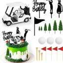 21 Pieces Golf Cake Decorations With Mini Cart, Ball, Green Tree, Clubs, Red Flag Cupcake Toppers for Sports Theme Birthday Party Decor Supplies