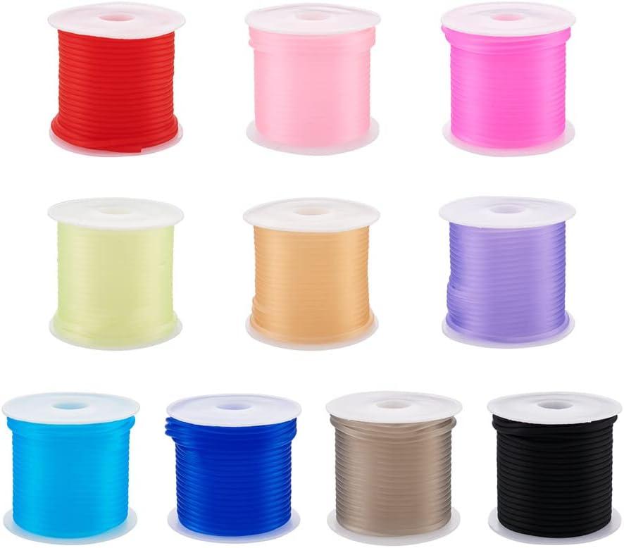 Fashewelry 54.7 Yards Solid Rubber Cord Tubing 10 Colors 2mm Soft Round Jewelry Cord No Hole for DIY Necklace Bracelet Earring Making