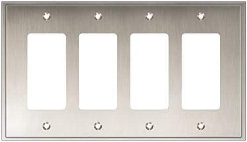 Henne Bery Soft Modern Decorative Wall Plate Switch Plate Outlet Cover (Quad Decorator, Satin Nickel)