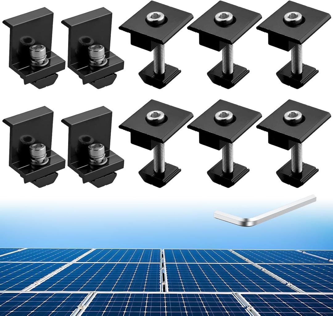 Anbte 10 PCS Solar Panels Brackets 40mm, Aluminium 6 x T-Shaped Mid Clamps + 4 x End Clamps, Solar Panel Mounting Brackets for Metal, Tin, Flat, Sheet Roofs, RV, Black