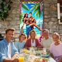 HOMETITUTE Photo Door Banner Hawaiian Backdrop Supplies 35x71 Inch Luau Beach Party Decorations Tropical Couples Poster Palm Tree Ocean Door Scene by Banner Photography