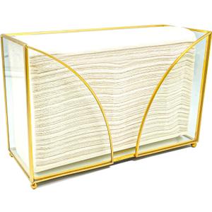 Multifold Paper Towel Dispenser Gold Glass Paper Towel Holder Countertop,Bathroom Paper Towel Dispenser with Feets,Stylish Paper Towel Holder for Bathroom Toilet Kitchen Sink Office