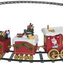 Lighted Musical and Animated Christmas Village Train,Battery-Operated Light Up Musical Santa Train Set, Xmas Decoration for Party Props Festival Decorations