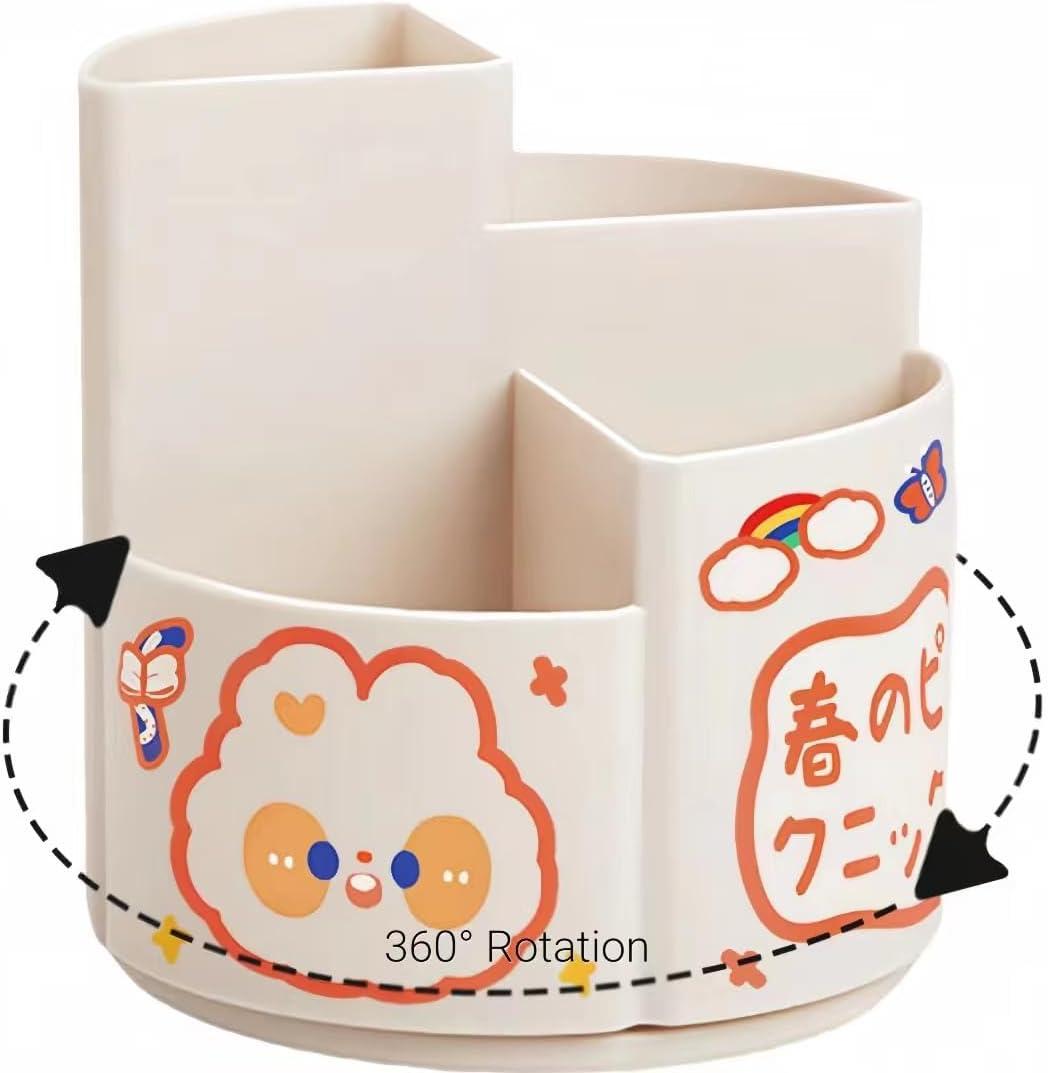 Pen Holder for Desk Cute Office Supplies Cubicle Decor Kawaii Workspace Accessories Boho Makeup Organizer for Women Girls Pencil Cup Aesthetic Rotating Caddy for Home Office (White (4 Compartments))