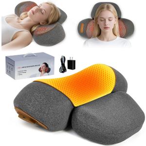 Cordless Electric Neck Massager Pillow for Pain Relief Deep Tissue, 3-in-1 Rechargeable Neck Cervical Traction Device with Heat, Massage, Electric Stretch, Ergonomic Neck Shoulder Relaxer