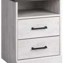 Prepac Rustic Ridge Farmhouse Bedroom Nightstand with 2 Drawers and an Open Cubby, Wooden Bedside Table for Bedroom, Office, or Living Room, 16.25in x 18.75in x 24.5in, Washed White