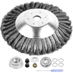 AR-PRO 10-Inch Rotary Weed Brush Blade with Universal Adapter Kit - Round Steel Wire Brush Cutter Trimmer Head Compatible Straight Shaft Trimmer for Husqvarna, Stihl, Oregon, and Hitachi