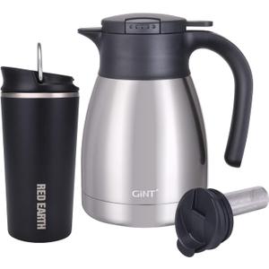 GiNT 34Oz Thermal Coffee Carafe + 17 Oz Insulated Tumbler Travel Tea Mug With Slider Lid and Flip Lid with Filter(Black)