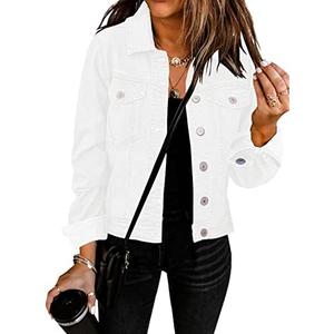 GRAPENT Women's Basic Button Down Long Sleeve Stretchy Jean Trucker Denim Jacket Size 2XL