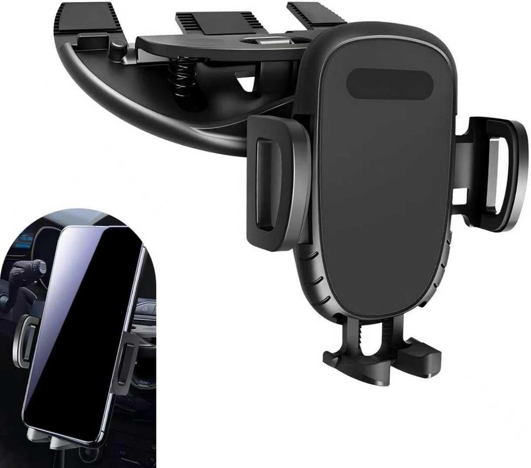 Car CD Slot Phone Holder, Solid Adsorption Anti-Shock Mount with Silicone Pad Protection, One-Handed Operation 360 Rotation Navigation Holder, Universal Clip-Type Interior for Car (Black)