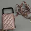 Bocasal Crossbody Wallet Case for iPhone 17 Pro, RFID Blocking PU Leather Zipper Handbag Purse Flip Cover, Kickstand Folio Case with Card Slots Holder Wrist Strap Lanyard 5G 6.3 Inch (Rose Gold)