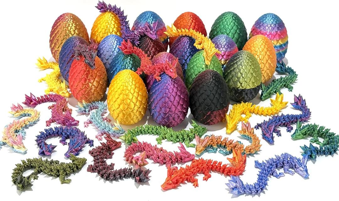 12 Pcs 3D Printed Dragon Eggs Mystery Pack with Dragons Mystery Inside,3D Printed Small Animals Fidget Desk Decor