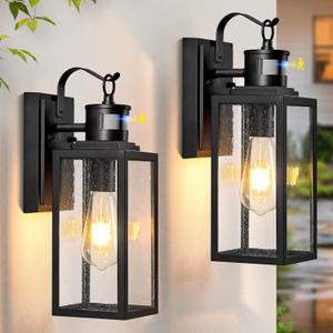 VIANIS 14" Upgrades Outdoor Motion Sensor Light, 4 Modes Outdoor Lights for House, 2 Pack Black Dusk to Dawn Outdoor Lighting, Outdoor Light Fixtures for Entryway, Porch,House,Distance Adjustable (Black 2-Pack)