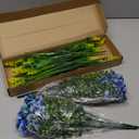8 Bundles Artificial Flowers Outdoor Silk Fake Plants UV Resistant Faux Plastic Greenery Shrubs for Home Outside Garden Front Porch Window Box Pot Planters Decor (Blue+Yellow)