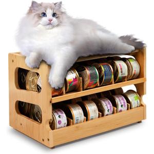 Coanto Upgraded Cat Food Organizer, Cat Food Can Organizer, Can Organizer for Pantry, Cat Food Storage, Bamboo, Holds 36 (3oz) Cans