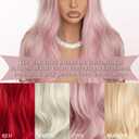 Pink Wigs for Women Long Wavy Wigs with White Highlight 28 inch Middle Part Curly Wig Natural Looking Synthetic Wigs Thick Soft Long Pink Wig Hair Replacement Wigs for Daily Party Costume Use