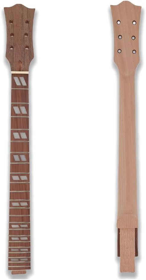 Unfinished Guitar neck 22 fret 24.75 inch Mahogany wood Rosewood Fretboard nice inlay black head Set in heel DIY