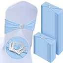 100 Pcs Spandex Chair Sashes with Crown Buckle Slider Stretch Chair Bands Cover Ties for Wedding, Banquet, Gala, Corporate Event, Birthday Party, Baby Shower(Sky Blue)