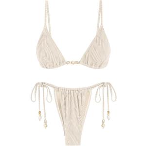 seamoly Women's Bikini Sets Ribbed Beaded Adjustable Spaghetti Strap Swimsuit Tie Side Thong Sexy 2 Piece Bathing Suit (Yellow, M)