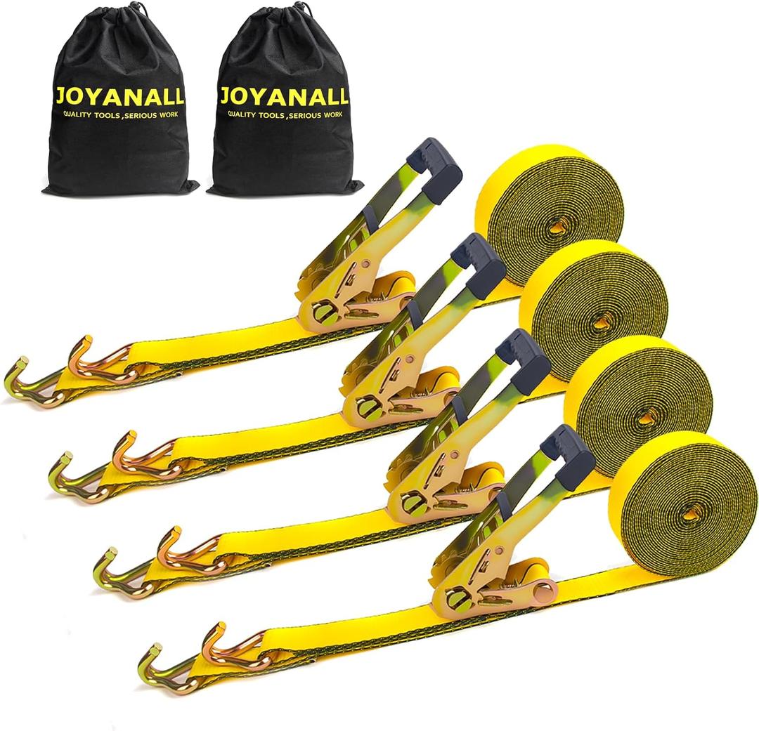 2 Inch Ratchet Straps Heavy Duty30ft Tie Down Straps Ratchet with Double J Hook, 10000lbs Break Strength, Cargo Ratchet Straps for Moving, Truck, Trailers, Motorcycles (4 Pack)