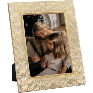 Kimdio 6x8 Picture Frames Resin Table Frame Rustic Photo Frame with High Definition Glass for Wall or Tabletop Display - Gold+White