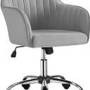 Yaheetech Modern Velvet Vanity Desk Chair Height-Adjustable Swivel Computer Armchair for Makeup Room Living Room Bedroom Light Gray