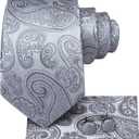 Hi-Tie Men 63inches Tie Set Extra Long Necktie Paisley Tie Pocket Suqare Cufflinks Big and Tall Men Tie