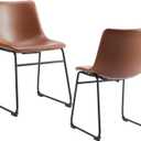 DUMOS 18 Inch Counter Height Bar Stools Set of 2, Modern Faux Leather High Barstools with Back and Metal Leg, Bar Chairs for Kitchen lsland, Brown