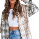 ZAFUL Womens Plaid Shirts Button Down Shacket Long Sleeve Collared Business Casual Blouses Tops (S)