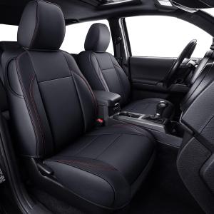 LUCKYMAN CLUB Tacoma Custom Fit Seat Covers for 2016-2023 Tacoma Crew Cab with Faux Leather (Black & Red)
