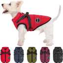Dog Winter Coat,Warm Jacket Paded Fleece Pet Vest with Built in Harness, Windproof Reflective Cozy Adjustable Snow Pet Coat Clothes with Zipper for Medium Dogs (Red)