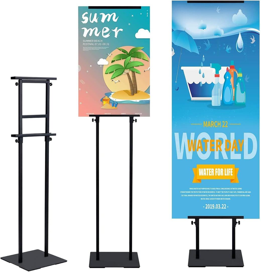 Klvied Heavy Duty Poster Stand with Non-Slip Mat Base, Adjustable Pedestal Sign Stand Up to 79 inch, Double Side Floor Banner Stand for Board & Foam Display