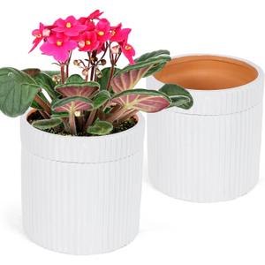 2pcs 5.1 * 5.1 Inch White African Violet Pot Terracotta Clay Pot Self Watering Flower Pot Simple Plant Self Watering Pot Indoor Flowers High Absorption Herbaceous Flower Pot