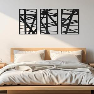 DAYSUP 3 Pack Black Abstract Metal Wall Decor,3D Textured Metal Wall Sculptures,Minimalist Hollow Out Dcor Single Line Art Wall Dcor for Living Room Bedroom Bathroom Study RoomBlack,M Size 1611"