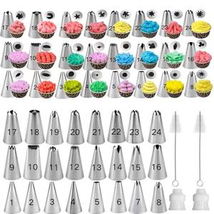 28Pcs Piping Tips Set，Stainless Steel Frosting Piping Kit with 24 Piping Tips, 2 Standard Icing Piping Tips Couplers, and 2 Cake Decorating Tips Brushes,Cake Decorating Tips Kit For Cookies Cupcake