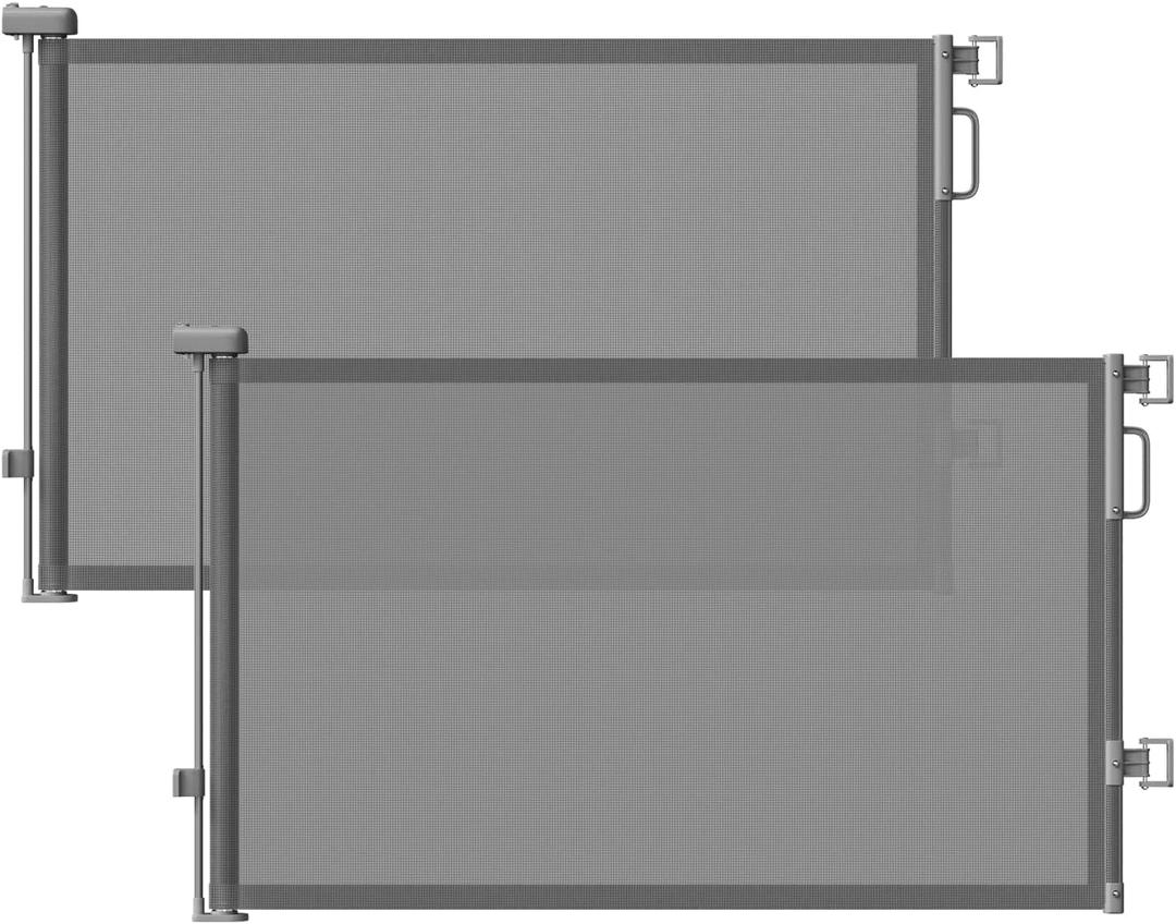 Retractable Baby Gates 2 Pack, 55" Wide Mesh Dog Gate Indoor, 34'' Tall Gate for Stairs Doorways Hallways Deck, Child Pet Safety Gate for Indoor Outdoor Home Use, Grey (Gray)