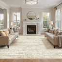 UERMEI Square Area Rugs : Washable 10x10 Neutral Modern Abstract Carpet for Living Room Bedroom - Soft Floor Mat with Non Slip Backing for Kitchen Nursery Dorms Farmhouse Home Decor - Beige/Brown