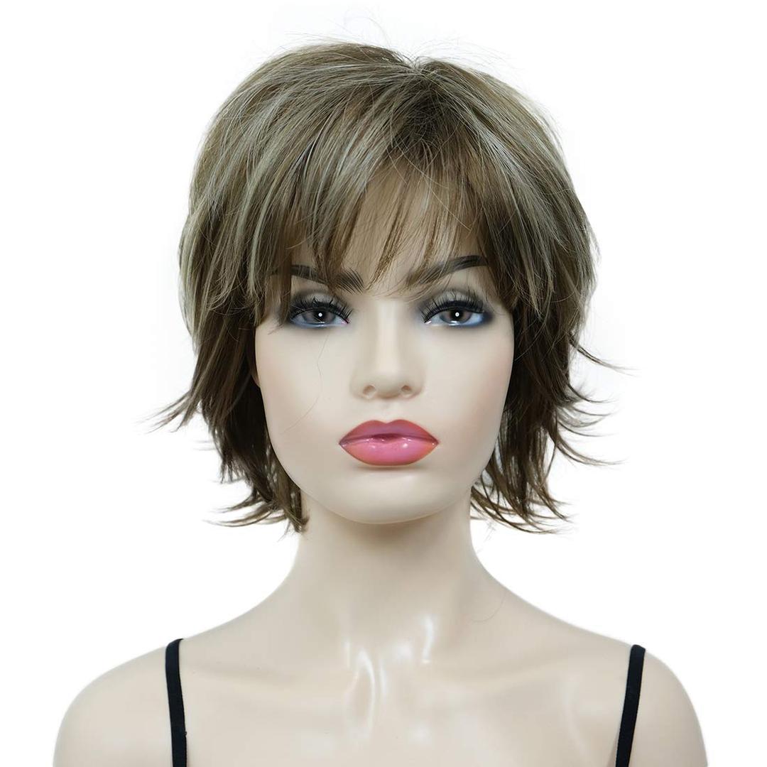 Lydell Short Layered Shaggy Full Synthetic Wig Wigs 12TT26 Brown Highlights