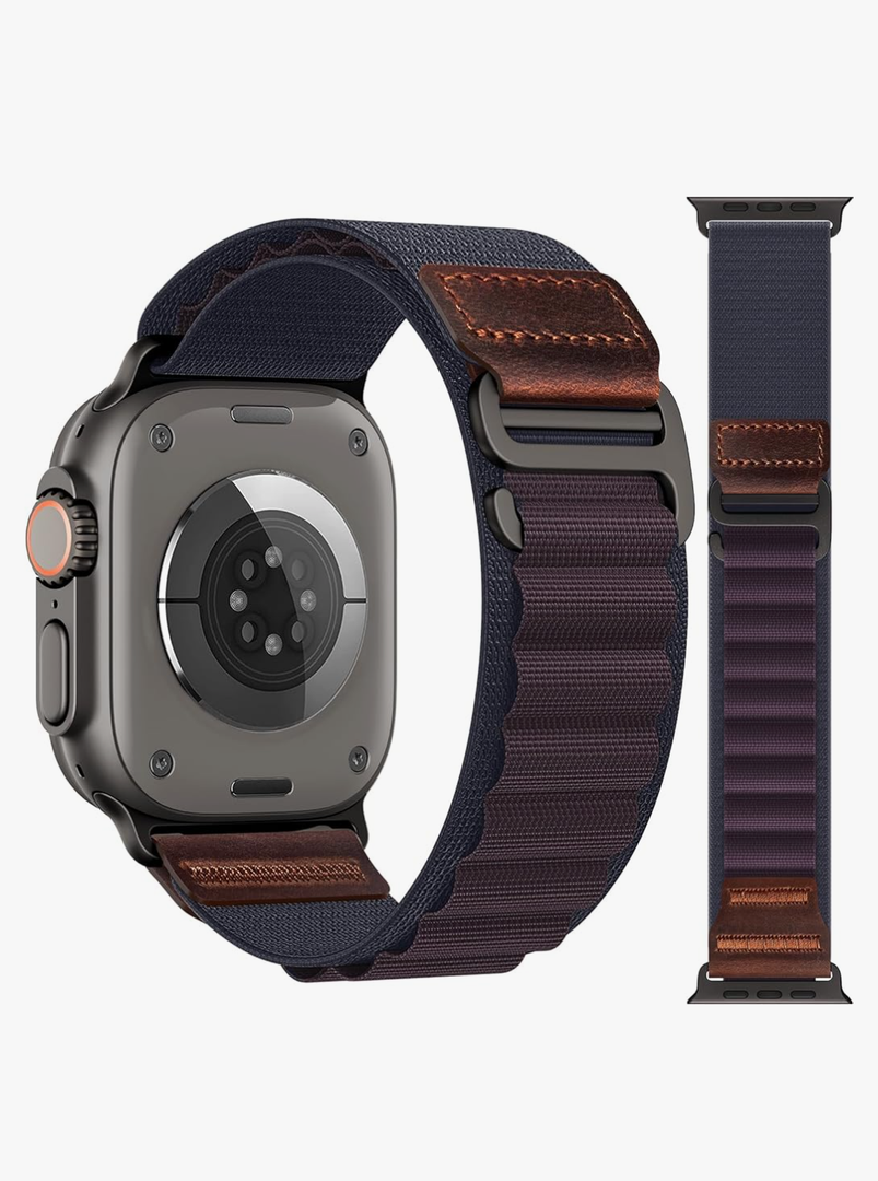 MRAIN-H Alpine Loop with Leather Design Compatible with Apple Watch Bands Ultra 3 2 1 (49mm) & Series 11 10 9 8 7 6 5 4 SE 3 2 1 (46mm 45mm 44mm), Soft Stretchy Nylon Sport Band for iWatch Men Women indigo